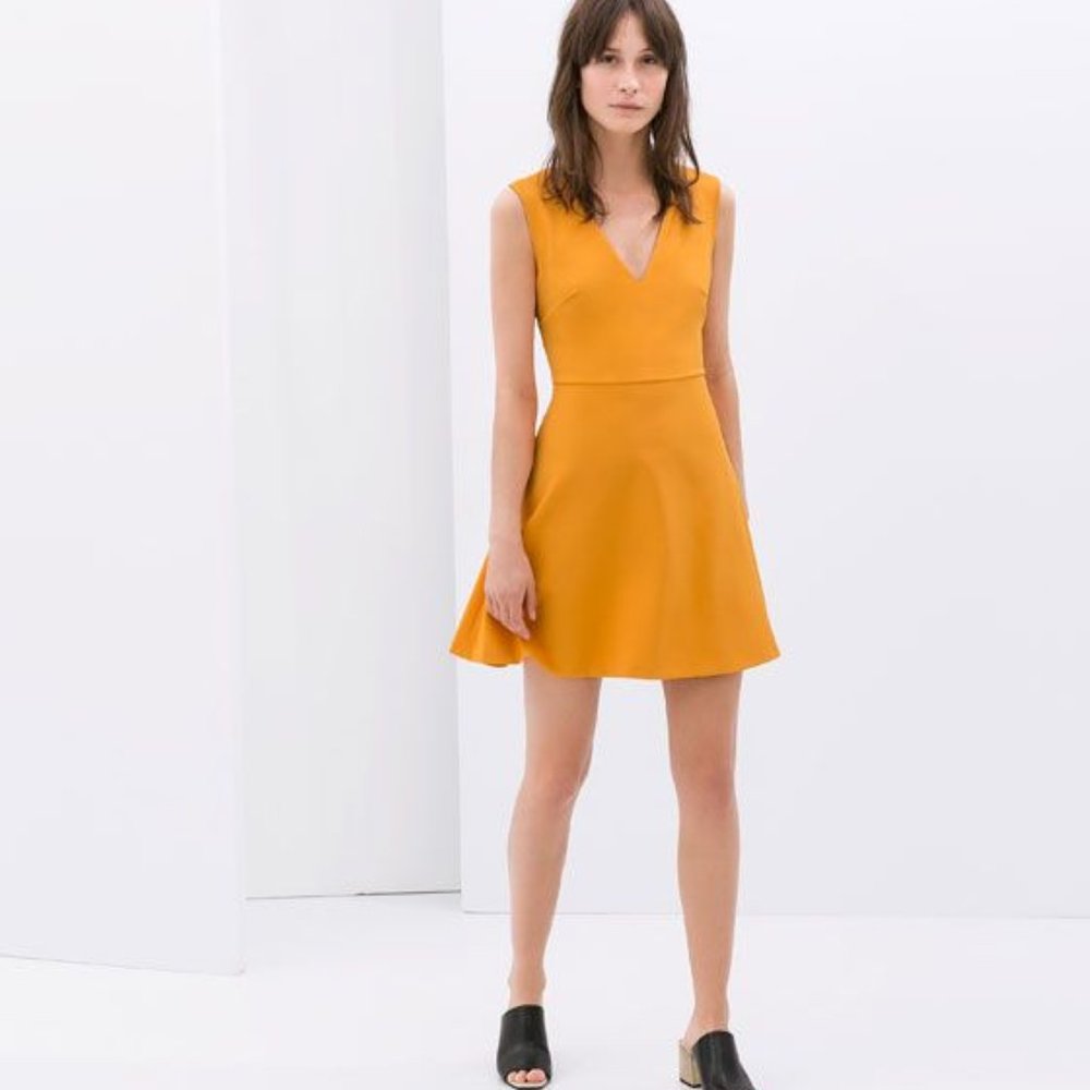 Zara Orange V-neck Dress Small - Picture 1 of 7